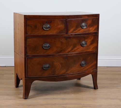 A 19TH CENTURY MAHOGANY BOWFRONT FOUR DRAWER CHEST