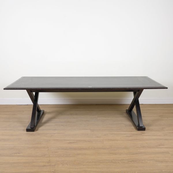 PROBABLY PHILLIPPE HUREL; AN EBONISED HARDWOOD RECTANGULAR DINING TABLE