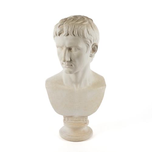 A PLASTER LIBRARY BUST OF CAESAR AUGUSTUS AFTER THE ANTIQUE