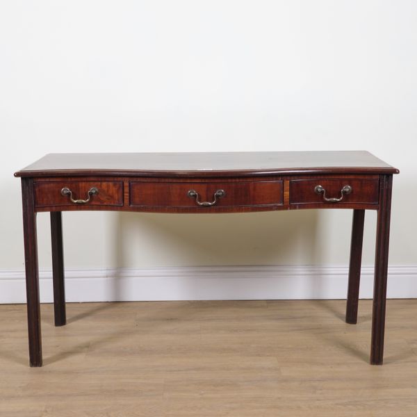 A GEORGE III STYLE MAHOGANY SERPENTINE SERVING TABLE