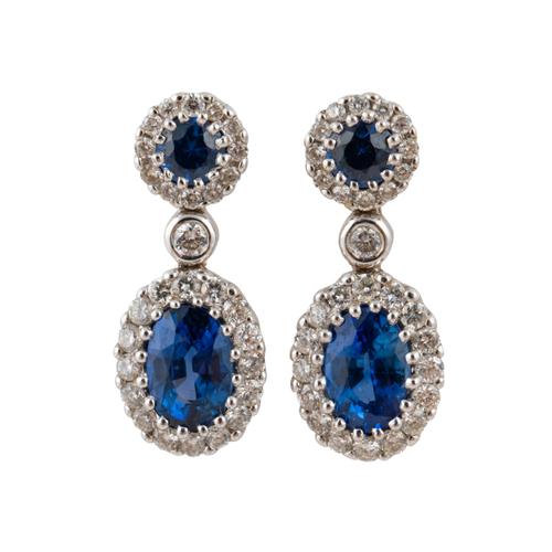 A PAIR OF SAPPHIRE AND DIAMOND CLUSTER EARRINGS