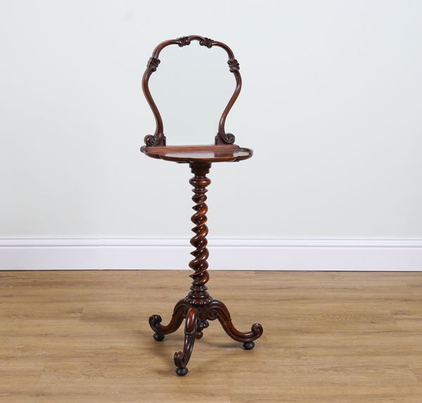 A VICTORIAN WALNUT AND MAHOGANY TRIPOD SEWING TABLE