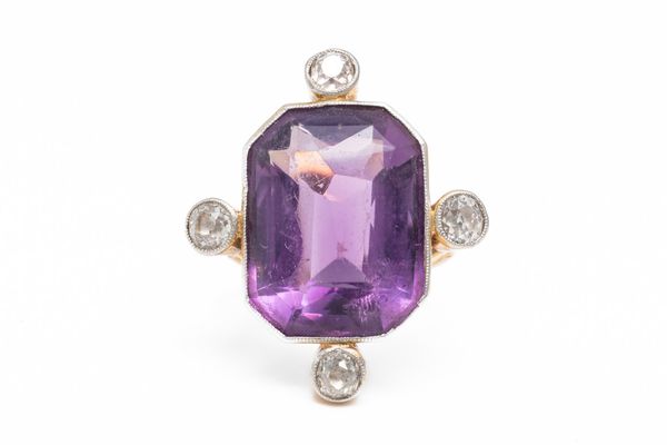 AN AMETHYST AND DIAMOND RING