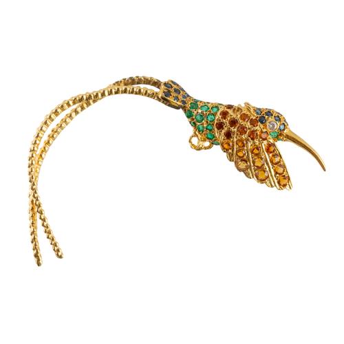 AN 18CT GOLD BIRD OF PARADISE BROOCH