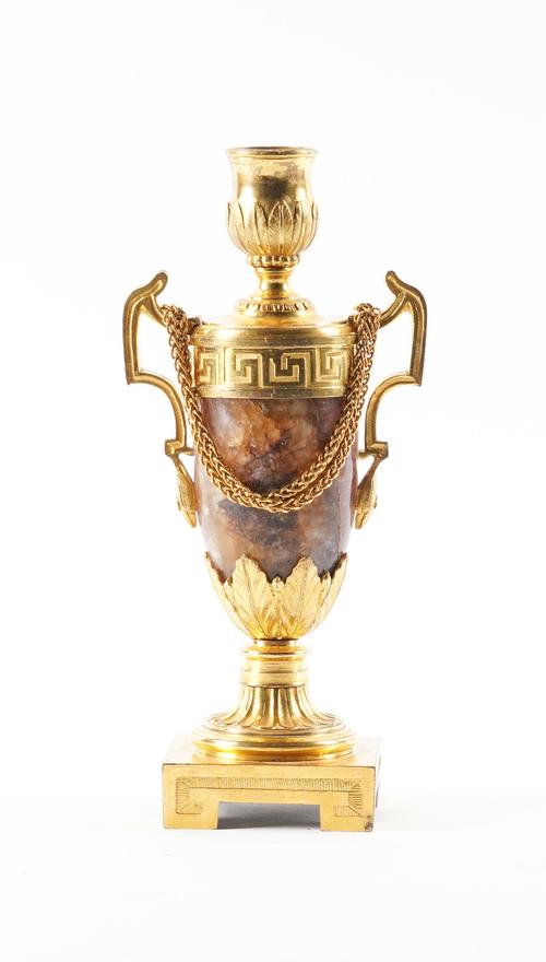 A GEORGE III ORMOLU-MOUNTED BLUE JOHN CANDLE URN