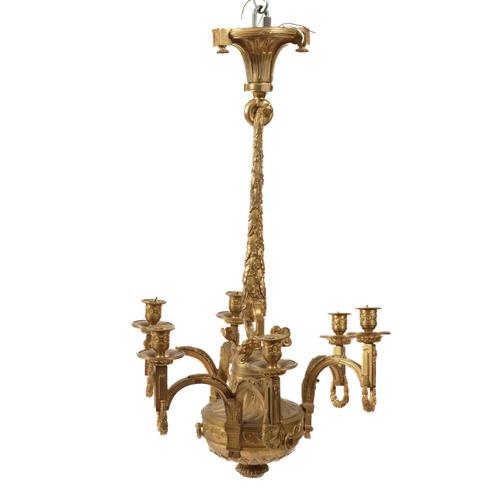 A NEO-CLASSICAL STYLE GILT-BRONZE SIX LIGHT CHANDELIER
