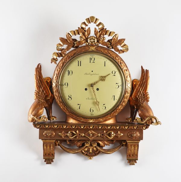 A SWEDISH GILTWOOD NEO-CLASSICAL CARTEL CLOCK