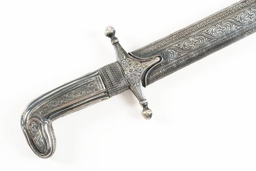 A FINE INDIAN SILVER-MOUNTED SHAMSHIR
