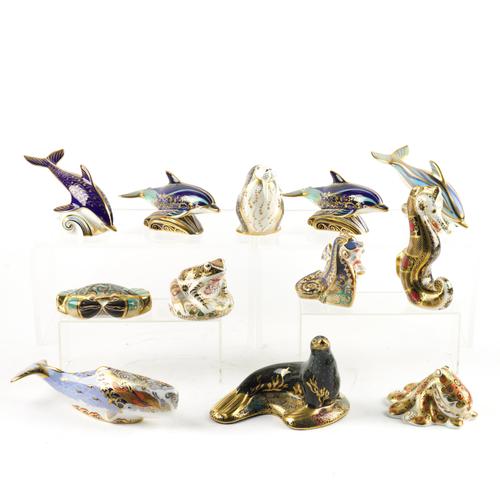 TWELVE ROYAL CROWN DERBY PAPERWEIGHTS FEATURING AQUATIC ANIMALS (12)