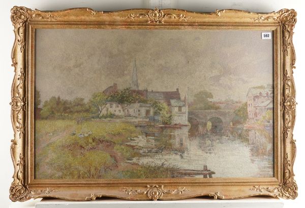 A FRAMED NEEDLEWORK LANDSCAPE