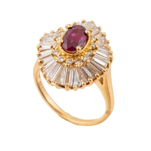 A RUBY AND DIAMOND BALLERINA RING