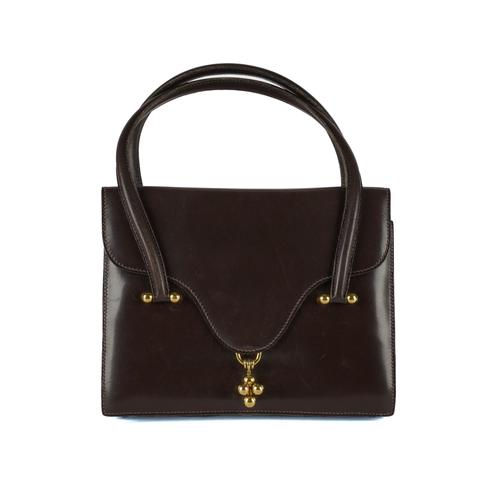 HERMES, PARIS: A DARK BROWN LEATHER 'LOTO' HANDBAG