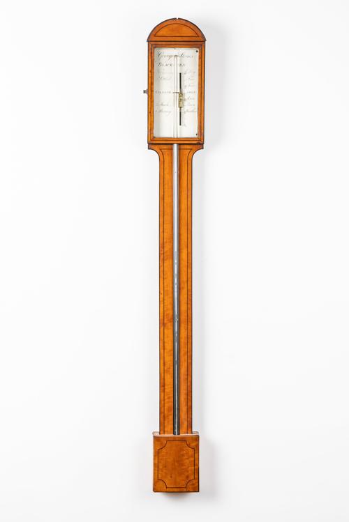 A GEORGE III SATINWOOD AND OUTLINED STICK BAROMETER