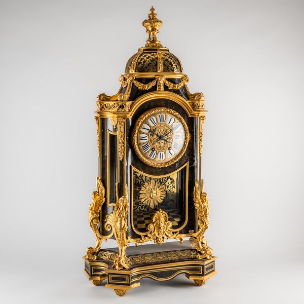 A FRENCH ORMOLU-MOUNTED STAINED TORTOISESHELL AND BOULLE-WORK MANTEL CLOCK