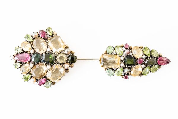 ATTRIBUTED TO DORRIE NOSSITER: A GEMSET JABOT PIN