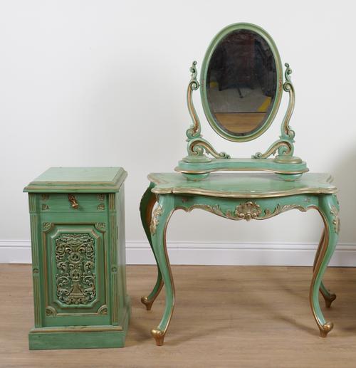 AN 18TH CENTURY VENETIAN STYLE GREEN POLYCHROME PAINTED DRESSING TABLE (2)