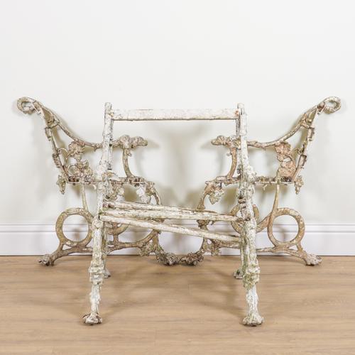 AFTER COALBROOKDALE; TWO PAIRS OF WHITE PAINTED ALUMINIUM BENCH ENDS (4)