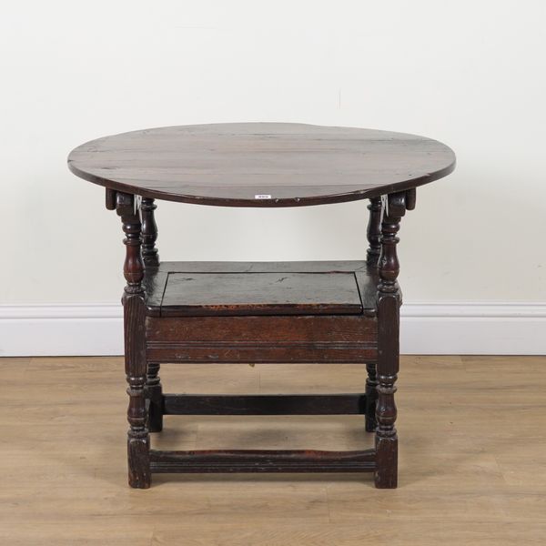 A 17TH CENTURY AND LATER OAK MONK'S CHAIR