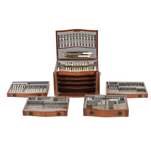 AN EDWARDIAN CANTEEN OF PLATED TABLE FLATWARE FOR TWELVE PLACE SETTINGS