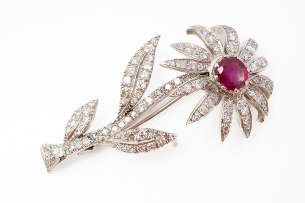 A RUBY AND DIAMOND BROOCH