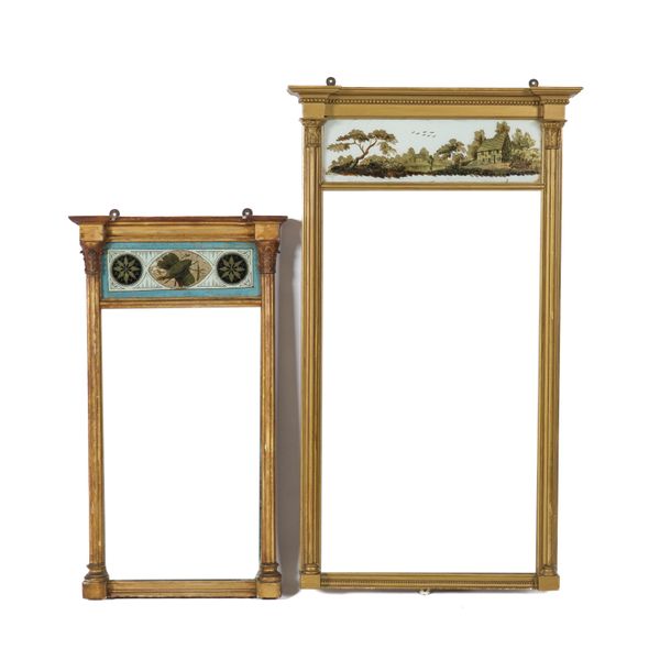 A 19TH CENTURY FRENCH GILT FRAMED TRUMEAU WALL MIRROR (2)