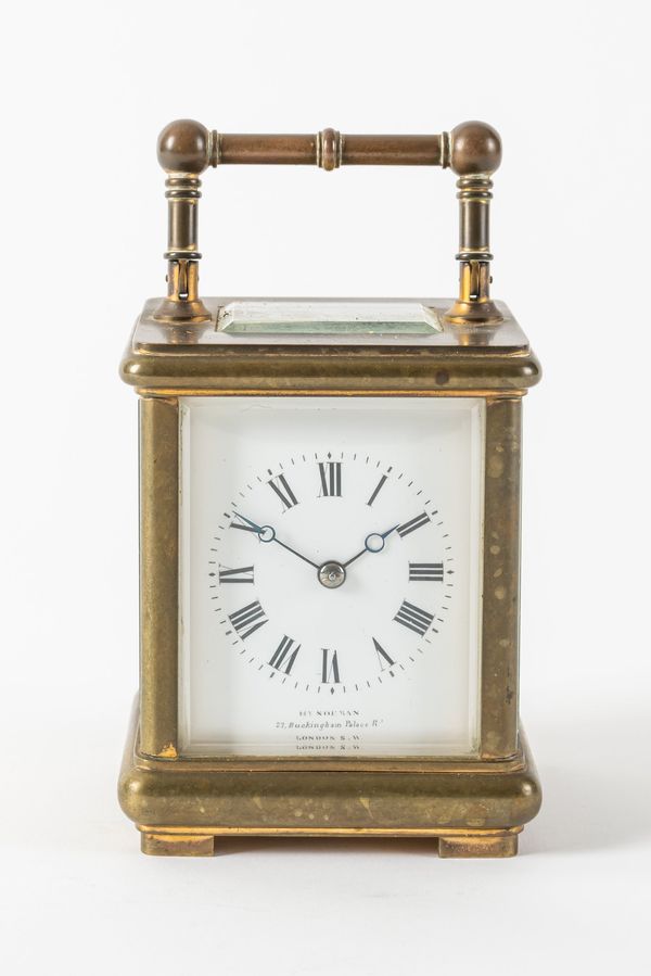 A FRENCH BRASS STRIKING CARRIAGE CLOCK