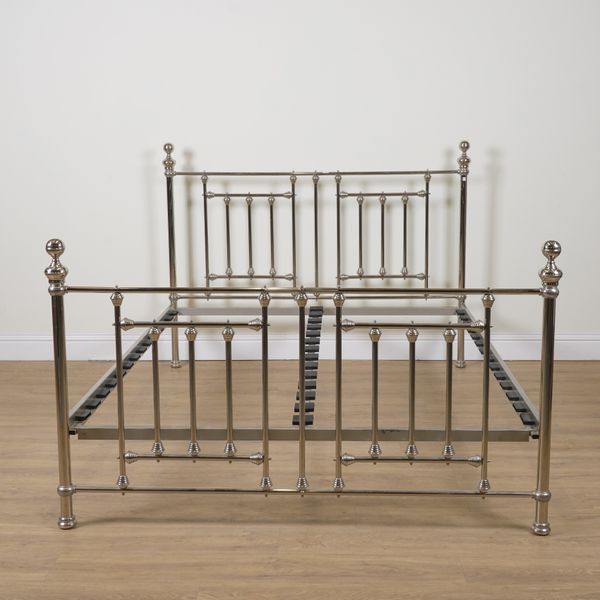 A VICTORIAN STYLE SILVER METAL DOUBLE BED