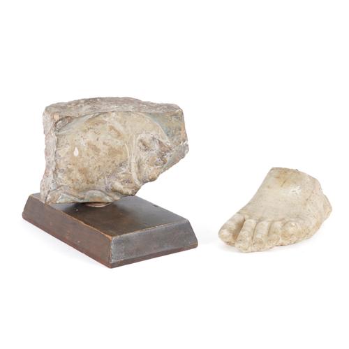 A CARVED MARBLE FRAGMENT OF A FOOT (2)