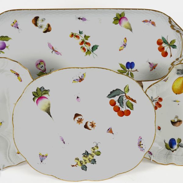 FOUR PIECES OF HEREND `MARKET GARDEN' PATTERN OZIER MOULDED PORCELAINS (4)