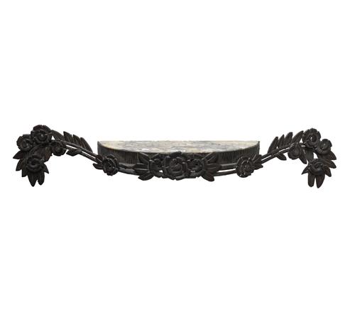 LOUIS KATONA (1864-1932); A WROUGHT IRON AND MARBLE WALL MOUNTED CONSOLE TABLE