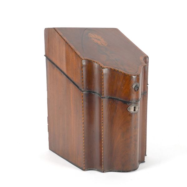 A LATE GEORGE III MAHOGANY AND CROSSBANDED INLAID KNIFE BOX