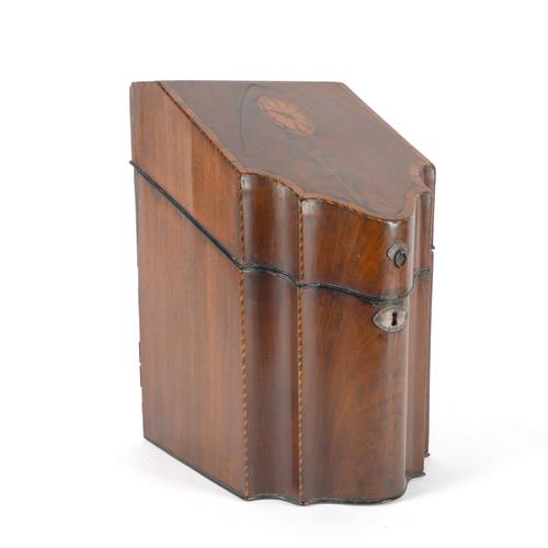 A LATE GEORGE III MAHOGANY AND CROSSBANDED INLAID KNIFE BOX