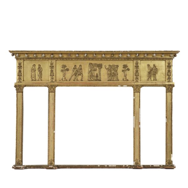A 19TH CENTURY GILT FRAMED TRIPLE PLATE OVERMANTEL MIRROR