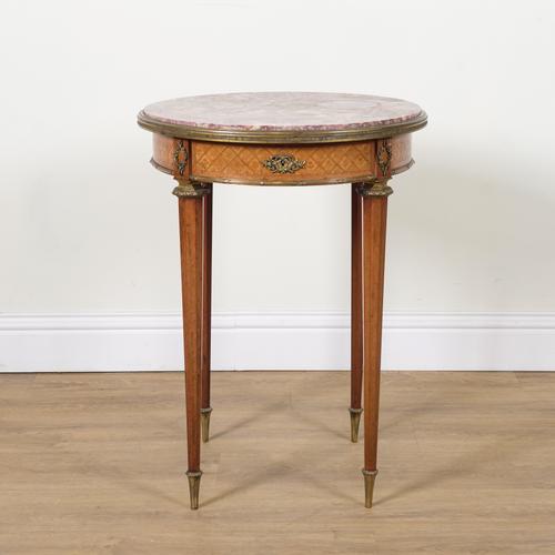 A LOUIS XV STYLE GILT METAL MOUNTED KINGWOOD MARQUETRY INLAID OCCASIONAL TABLE