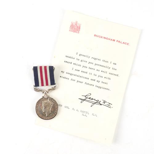 A GEORGE VI SECOND WORLD WAR PERIOD MILITARY MEDAL, WITH PAPERWORK