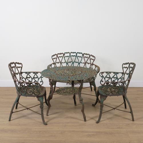 A SUITE OF GREEN PAINTED CAST IRON GARDEN FURNITURE (4)