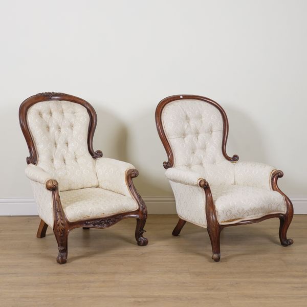 A VICTORIAN MAHOGANY FRAMED ARMCHAIR (2)