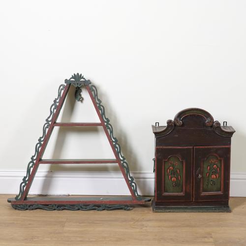 A 19TH CENTURY AND LATER CONTINENTAL PAINTED HANGING CUPBOARD