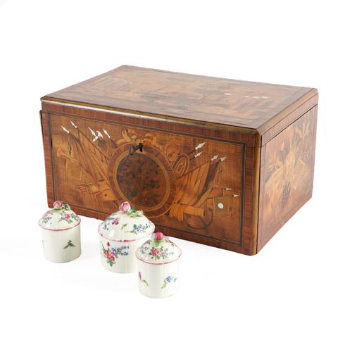 A LOUIS XVI  MARQUETRY AND TULIPWOOD CROSS BANDED FITTED TOILET BOX