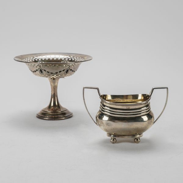 A SILVER PEDESTAL BONBON DISH AND SILVER TWIN HANDLED SUGAR BOWL (2)