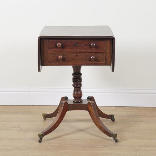 A GEORGE III MAHOGANY TWO DRAWER DROP FLAP WORK TABLE