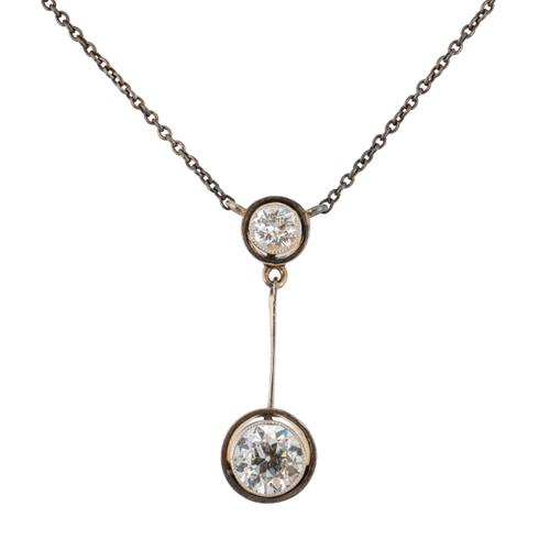 A TWO STONE DIAMOND DROP PENDANT