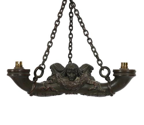 A BRONZE TRIFORM COLZA STYLE HANGING LIGHT