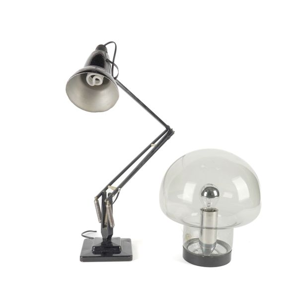 HERBERT TERRY & SONS: A BLACK ENAMELLED ANGLE-POISE DESK LAMP AND ANOTHER LAMP (2)