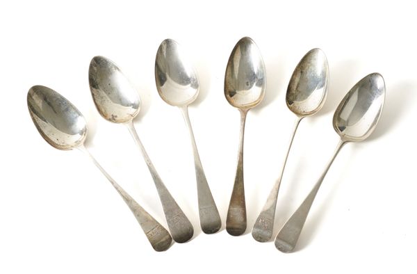 SIX SILVER OLD ENGLISH PATTERN TABLESPOONS (6)