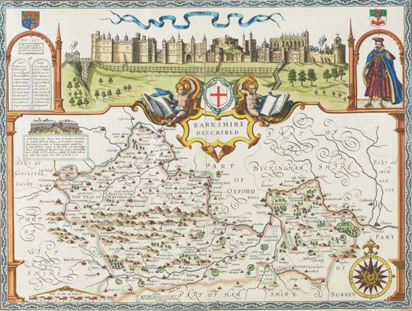 SPEED, John (1552-1629). Barkshire Described, [London: 1629 or later], hand-coloured engraved map of Berkshire, title within baroque cartouche, panoramic view of Windsor Castle at the top, 380 x 510mm., framed and glazed. A FINE COPY.