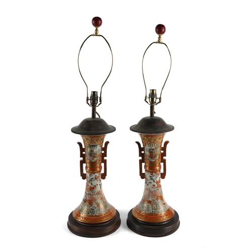 A  PAIR OF JAPANESE KUTANI WARE VASE TABLE LAMPS (2)