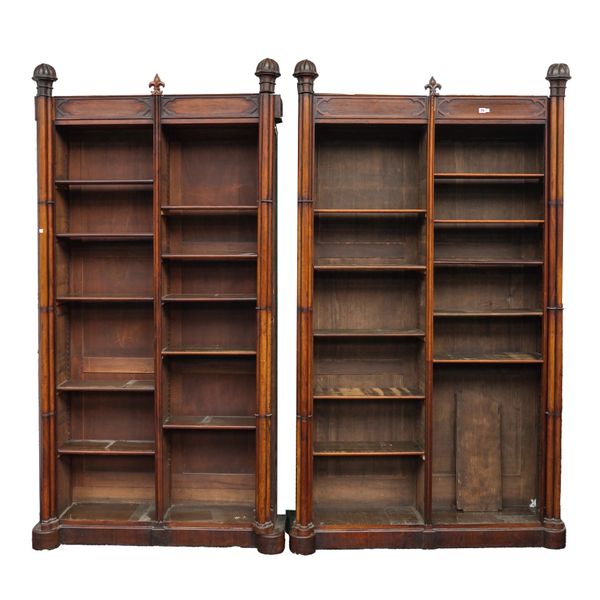 TWO 19TH CENTURY GOTHIC REVIVAL ROSEWOOD FLOORSTANDING OPEN BOOKCASES (2)