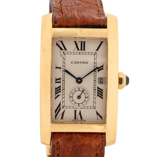 A CARTIER TANK AMERICANE 18CT GOLD WATCH