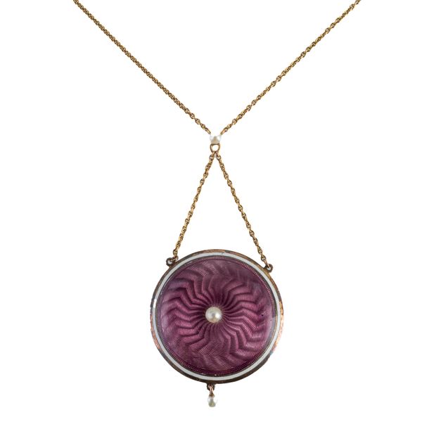 AN GUILLOCHE  ENAMEL AND PEARL LOCKET